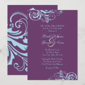 Turquoise en Paarse Chic Wedding Invitation Kaart (Voorkant / Achterkant)