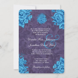 Turquoise en Paarse  Flowers Wedding V24 Kaart