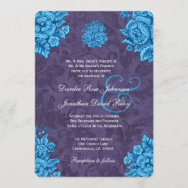 Turquoise en Paarse Flowers Wedding V24 Kaart