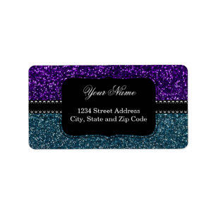 Turquoise en Paarse Glitter Sparkles Etiket