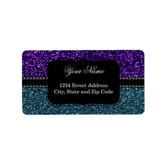 Turquoise en Paarse Glitter Sparkles Etiket (Voorkant)