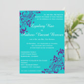 Turquoise en Paarse huwelijksuitnodiging Kaart (Staand voorkant)