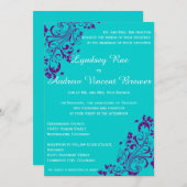 Turquoise en Paarse huwelijksuitnodiging Kaart (Voorkant / Achterkant)