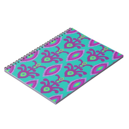 Turquoise en Paarse Ikat Design Notebook Notitieboek (Linkerzijde)