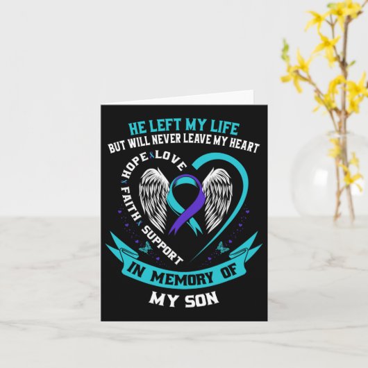 Turquoise En Paarse Lint Voor Suïtbesef Ter Nageda Kaart (Gele Bloem)