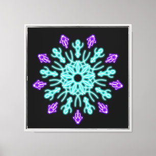 Turquoise en paarse neon bloem canvas afdruk
