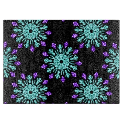 Turquoise en paarse neon bloem snijplank (Voorkant)