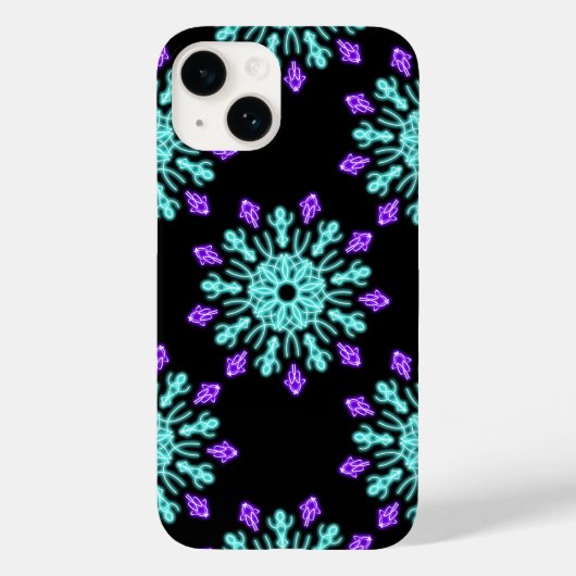 Turquoise en paarse neonbloem Case-Mate iPhone case (Achterkant)