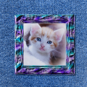 Turquoise en Paarse Nep Gegoten Rand Vierkante Button 5,1 Cm