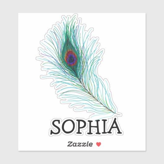 Turquoise en Paarse Peacock Etiket op de voornaam Sticker (Vel)