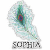 Turquoise en Paarse Peacock Etiket op de voornaam Sticker (Voorkant)