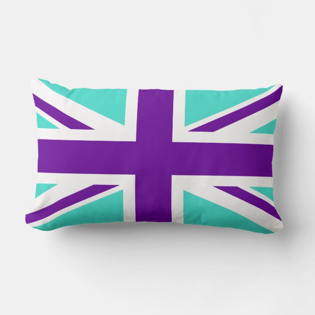 Turquoise en Paarse Union Jack Kussen (Voorkant)