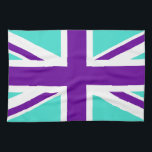 Turquoise en Paarse Union Jack Theedoek<br><div class="desc">Turquoise en paars patroon op basis van de Unieschakker.</div>