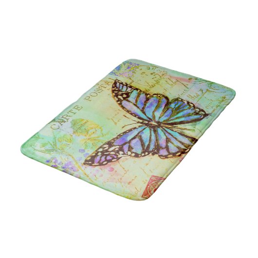Turquoise en paarse vlinder badmat (Gekanteld)