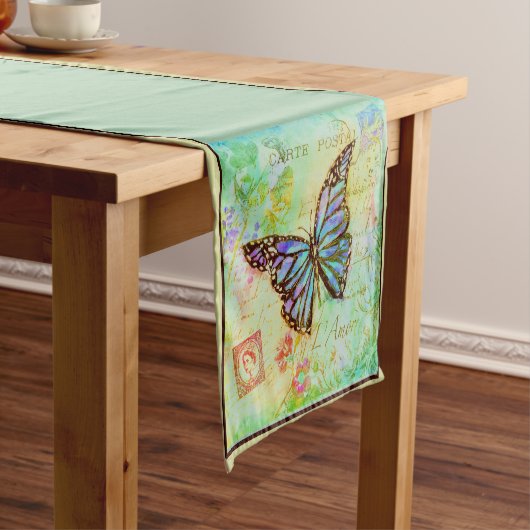 Turquoise en paarse vlinder medium tafelloper (Voorbeeld)