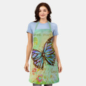 Turquoise en paarse vlinder schort (Gedragen)