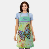 Turquoise en paarse vlinder schort (Gedragen)