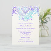 Turquoise en Paarse Waterverf Damask Bat Mitzvah Kaart (Staand voorkant)