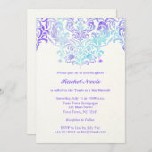 Turquoise en Paarse Waterverf Damask Bat Mitzvah Kaart (Voorkant / Achterkant)