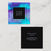 Turquoise en Paarse Waterverf Splash met zwart Vierkante Visitekaartje (Voorkant / Achterkant)
