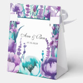 Turquoise en Paarse Wildflowers Wedding Bedankdoosjes (Achterkant)