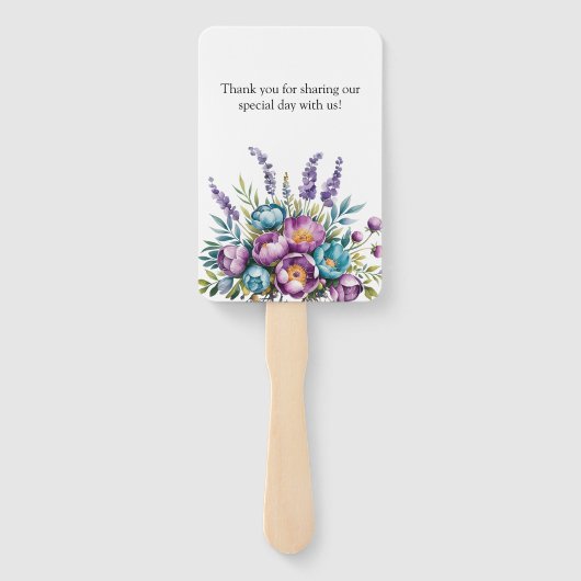 Turquoise en Paarse Wildflowers Wedding Handwaaier (Achterkant)