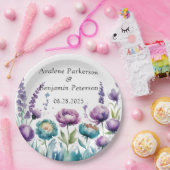 Turquoise en Paarse Wildflowers Wedding Papieren Bordje (Feest)