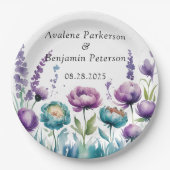 Turquoise en Paarse Wildflowers Wedding Papieren Bordje (Voorkant)