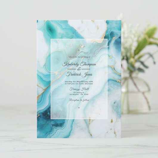 Turquoise en Patina Agaat bruiloft Kaart (Staand voorkant)