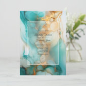 Turquoise en Patina Alcohol Inkt Bruiloft Kaart (Staand voorkant)