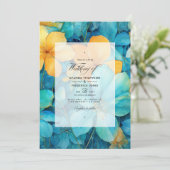Turquoise en Patina bloemenbruiloft Kaart (Staand voorkant)
