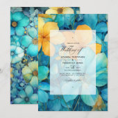 Turquoise en Patina bloemenbruiloft Kaart (Voorkant / Achterkant)
