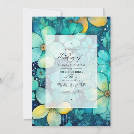 Turquoise en Patina bloemenbruiloft Kaart (Voorkant)