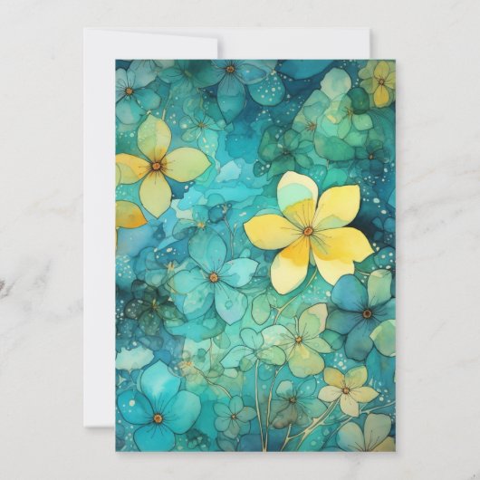 Turquoise en Patina bloemenbruiloft Kaart (Achterkant)