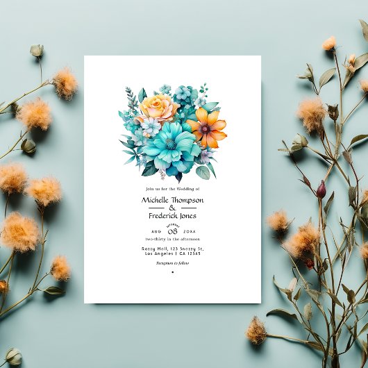 Turquoise en Patina Bruiloft Kaart