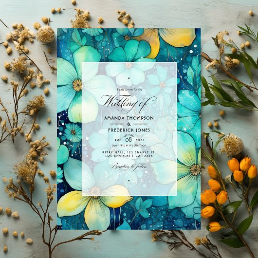 Turquoise en Patina Bruiloft Kaart
