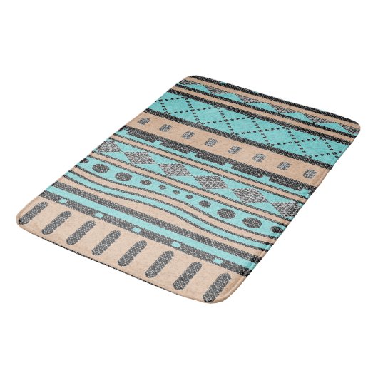 Turquoise en Peach Aztec Pattern Badmat (Gekanteld)