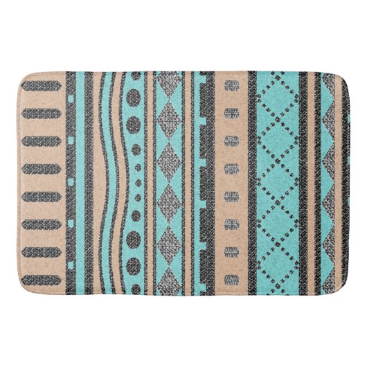 Turquoise en Peach Aztec Pattern Badmat (Voorkant)