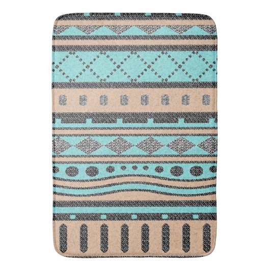 Turquoise en Peach Aztec Pattern Badmat (Voorkant Verticaal)