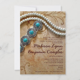 Turquoise en Pearls Rustic Wedding Invitations Kaart