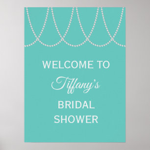 Turquoise en Pearls Vrijgezellenfeest wit Poster