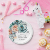 Turquoise en perzik diamanten bruiloft papieren bordje (Feest)