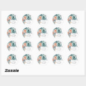 Turquoise en perzik diamanten bruiloft ronde sticker (Vel)