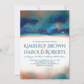 Turquoise en perzik moderne Waterverf bruiloft Kaart (Voorkant)