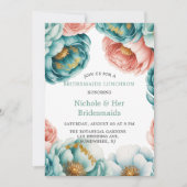 Turquoise en Perzik Rozen Bruidsmeisjes Luncheon Kaart (Voorkant)
