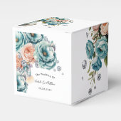 Turquoise en perzik Rozen bruiloft Bedankdoosjes (Voorkant Zijde)