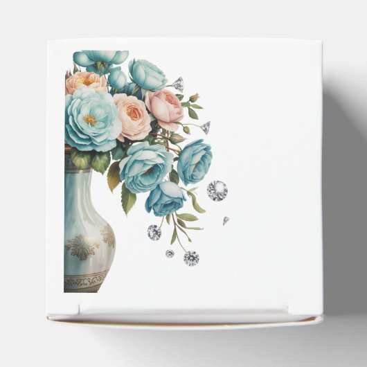 Turquoise en perzik Rozen bruiloft Bedankdoosjes (Bovenkant)