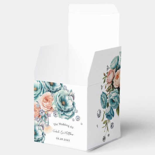 Turquoise en perzik Rozen bruiloft Bedankdoosjes (Geopend)