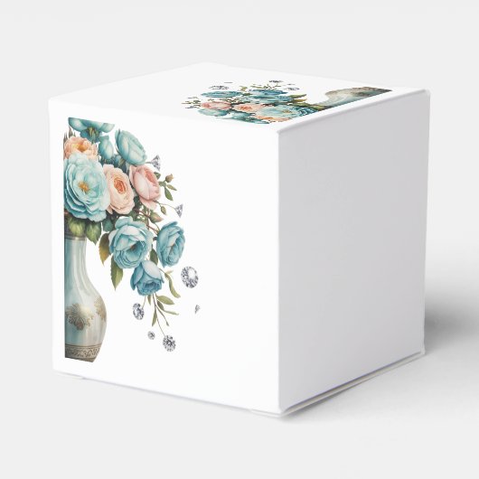 Turquoise en perzik Rozen bruiloft Bedankdoosjes (Achterkant)