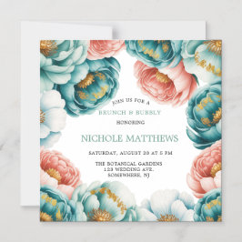 Turquoise en perzik Rozen Brunch & Bubbly Magnetische Uitnodiging